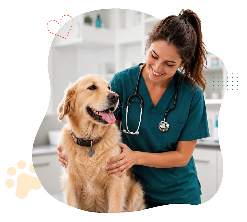 Veterinarian caring for a golden retriever at Best Care Vets Beaconsfield